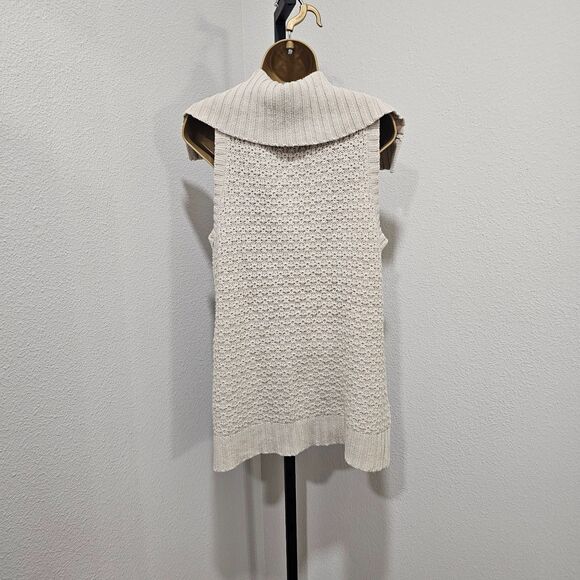 Fisherman Sweater Vest Womens L Beige Cardigan Funnel Chunky Cable Knit Coastal - Picture 4 of 8